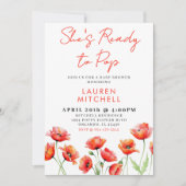 彼女はポピーの花ポップ・アートの春赤ちゃんシャワー準備ができている 招待状 (正面)