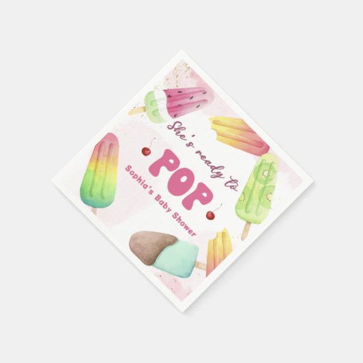 彼女はポプシクルの赤んポップ・アートの坊シャワーのナプキンの準備ができている スタンダードカクテルナプキン (角)