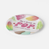 彼女はポプシクルの赤ポップ・アートのちゃんシャワーの準備ができている ペーパープレート (アングル)