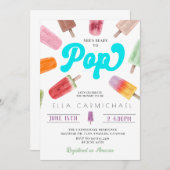 彼女はポプシクルの赤ポップ・アートのちゃんシャワーの準備ができている 招待状 (正面/裏面)