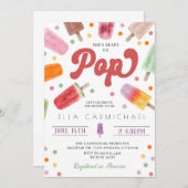 彼女はポプシクルの赤ポップ・アートのちゃんシャワーの準備ができている 招待状 (正面/裏面)