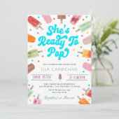 彼女はポプシクルの赤ポップ・アートのちゃんシャワーの準備ができている 招待状 (スタンド正面)