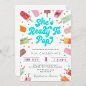 彼女はポプシクルの赤ポップ・アートのちゃんシャワーの準備ができている 招待状 (正面/裏面)