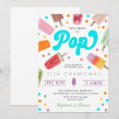 彼女はポプシクルの赤ポップ・アートのちゃんシャワーの準備ができている 招待状 (正面/裏面)