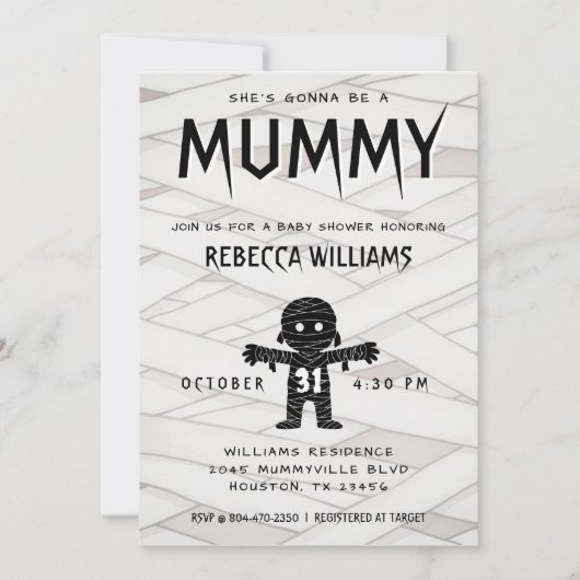 彼女はママのハロウィーンの赤ちゃんシャワーになる 招待状 (正面)