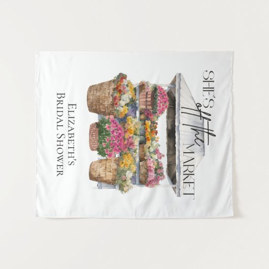 彼女はマーケット・フラワーショップのブライダルの背景をオフ タペストリー (正面(横))