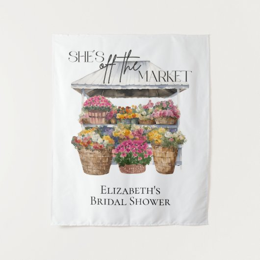 彼女はマーケット・フラワーショップのブライダルの背景をオフ タペストリー (正面)