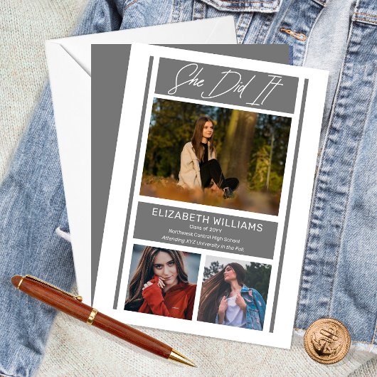 彼女はミニマルシンプル主義の灰色の卒業をした 案内状