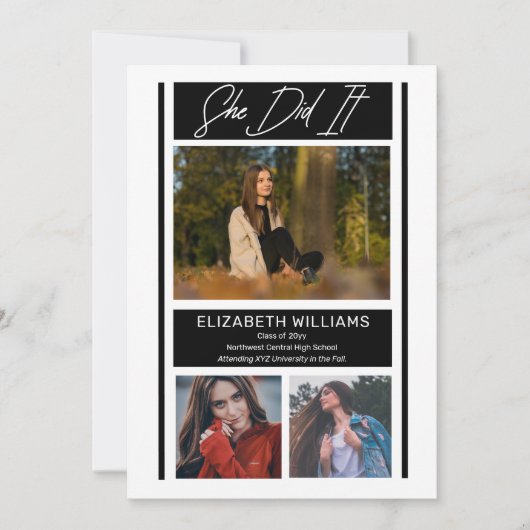 彼女はミニマルシンプル主義のBW卒業した 案内状 (正面)