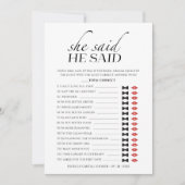 彼女はミニマルブライダルシャワーゲームカードと言った 招待状 (正面)