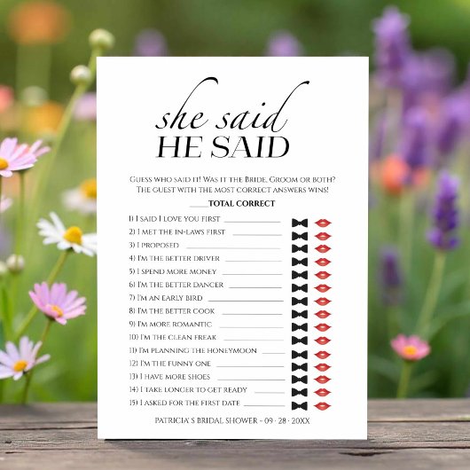 彼女はミニマルブライダルシャワーゲームカードと言った 招待状