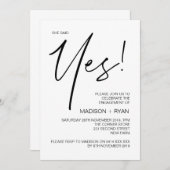 彼女はモダンな婚約パーティの黒及び白賛成しました 招待状 (正面/裏面)