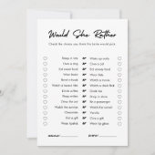 彼女はモダンむしろブライダルシャワーのゲームカードを望む 招待状 (正面)