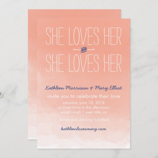 彼女はレズビアンの結婚式の招待を愛している 招待状 (正面/裏面)