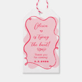 「彼女はレトロなピンクと赤の感謝の気持ちで結婚する」 ギフトタグ (正面)