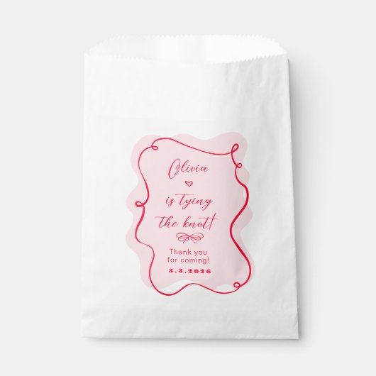 彼女はレトロなピンクと赤の結び目を結ん感謝していだ フェイバーバッグ (正面)