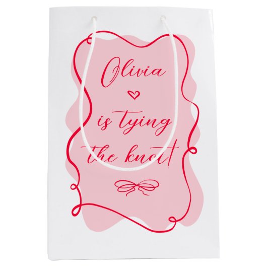 彼女はレトロピンクと赤の結び目を結んでいるブライダル ミディアムペーパーバッグ (正面)