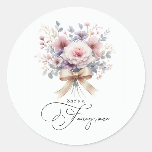 「彼女は一ファンシー人だ」ピンクのフローラ1歳の誕生日ガール ラウンドシール (正面)
