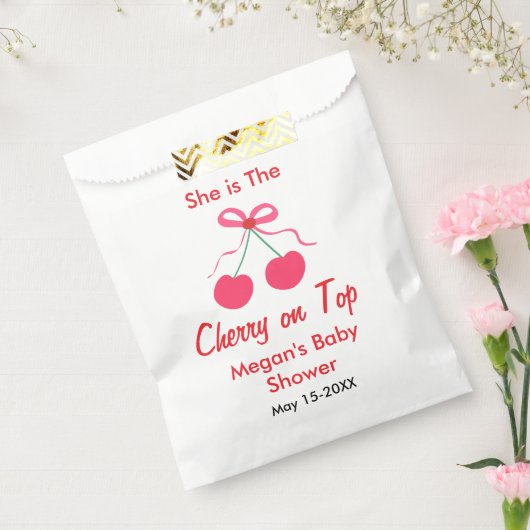 彼女は上のさくらんぼコケットの女の子ベビーシャワー フェイバーバッグ (封をした状態)