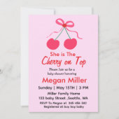 彼女は上のさくらんぼコケットの女の子ベビーシャワー 招待状 (正面)