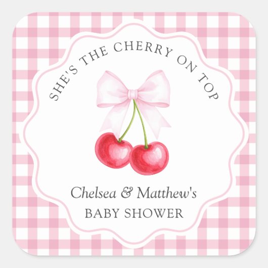 彼女は上弓のさくらんぼお洒落ベビーシャワー スクエアシール (正面)