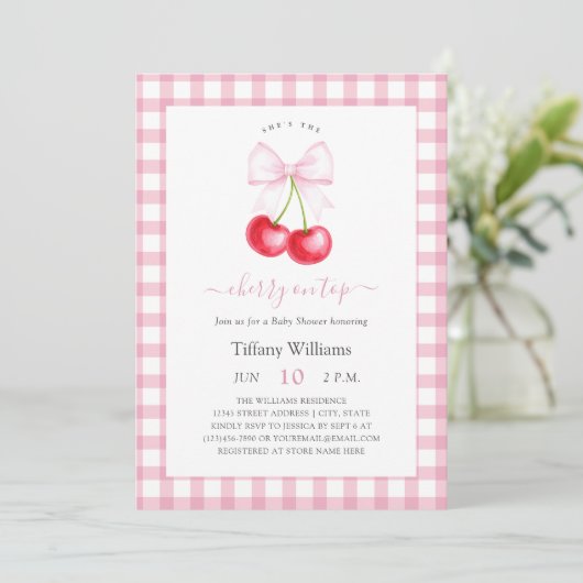 彼女は上弓のさくらんぼお洒落ベビーシャワー 招待状 (スタンド正面)