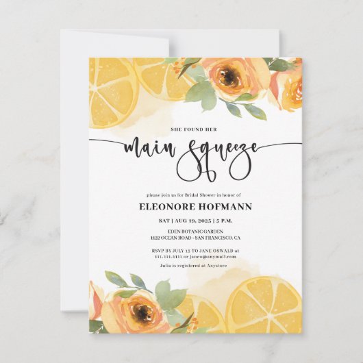 彼女は主なスクイーズのブライダルシャワー招待を見つけた 招待状 (正面)