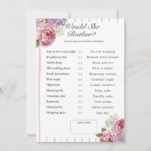 彼女は何を選ぶだろうか?フローラブライダルシャワーゲーム 招待状 (正面)