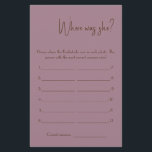 彼女は何処にいた？シャワーゲームカードフライヤー チラシ<br><div class="desc">自分のテキストを追加して自分で作成する。高度な編集ツールにアクセスするには、「パーソナライズ」に移動し、下にスクロールし、「さらにクリック」リンクを押す。より一致するクリックデザインの場合は、「このコレクションの他の製品」リンク</div>