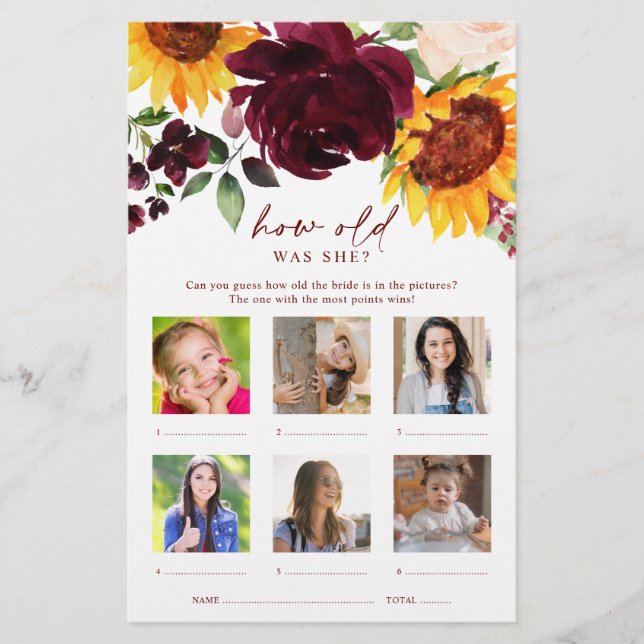 彼女は何歳だったヒマワリブライダルシャワーゲーム (正面)