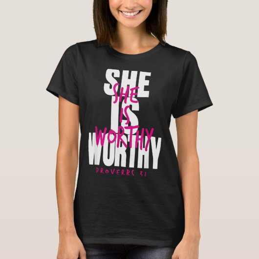 彼女は価値がある 箴言31のクリスチャン女性 信仰 Tシャツ (正面)