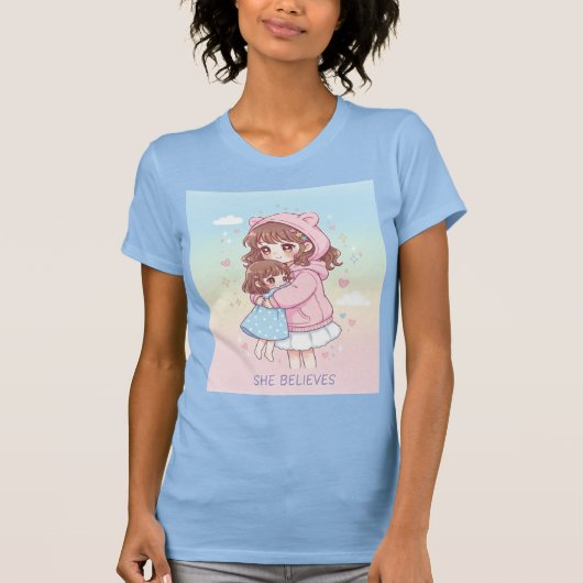 彼女は信じている 母が内なる子供を抱く Tシャツ (正面)