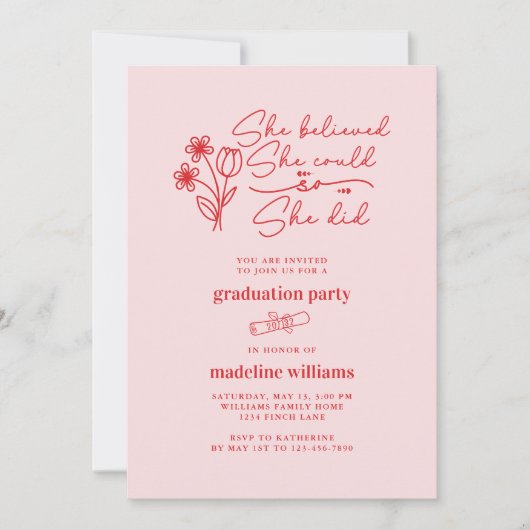 彼女は信じ卒業パーティーの招待状を得た 招待状 (正面)