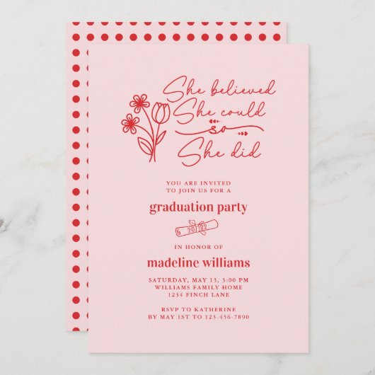彼女は信じ卒業パーティーの招待状を得た 招待状 (正面/裏面)
