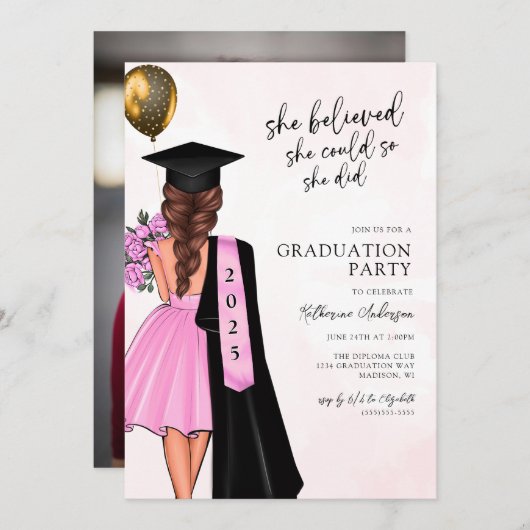 彼女は信じ卒業パーティーを開くことができた 招待状 (正面/裏面)