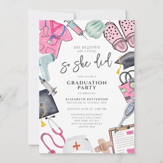 彼女は信じ卒業式のナースができた 招待状 (正面)