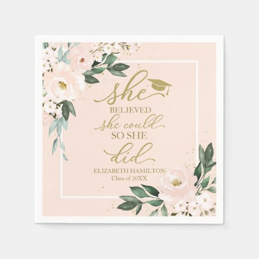 彼女は信じ彼女がパーティーを卒業した スタンダードカクテルナプキン (正面)