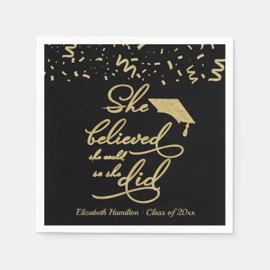 彼女は信じ彼女がパーティーを卒業した スタンダードカクテルナプキン (正面)