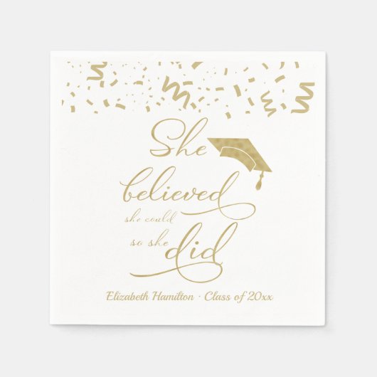 彼女は信じ彼女がパーティーを卒業した スタンダードカクテルナプキン (正面)