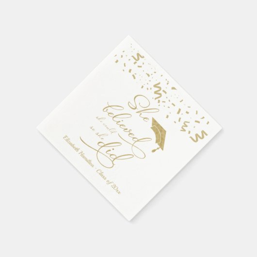 彼女は信じ彼女がパーティーを卒業した スタンダードカクテルナプキン (角)