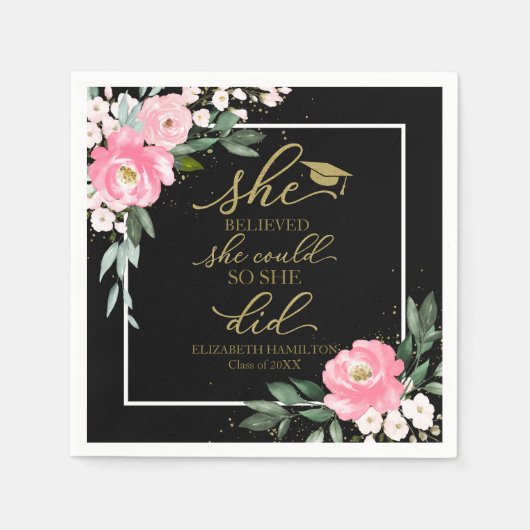 彼女は信じ彼女が黒いパーティーを卒業した スタンダードカクテルナプキン (正面)