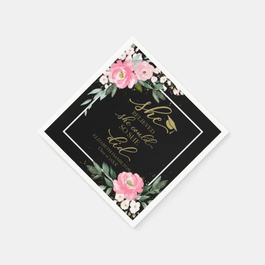 彼女は信じ彼女が黒いパーティーを卒業した スタンダードカクテルナプキン (角)