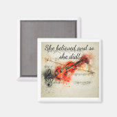 「彼女は信じ感動的引用文・バイオリン マグネット (正面/裏面)