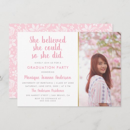 彼女は信じ自分が卒業写真を撮ることができるように 招待状 (正面/裏面)