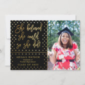 彼女は信じ金ゴールド写真の卒業カードを撮ることができた 招待状 (正面)