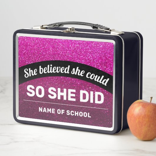 彼女は信じ黒いピンクのグリッターの輝きを得た メタルランチボックス (インサイチュ)