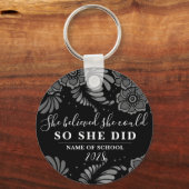 彼女は信じ黒銀の花のフローラを得た キーホルダー (正面)