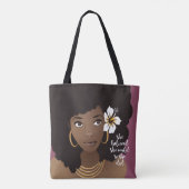 彼女は信じ、黒い女、花の紫ができた トートバッグ (裏面)