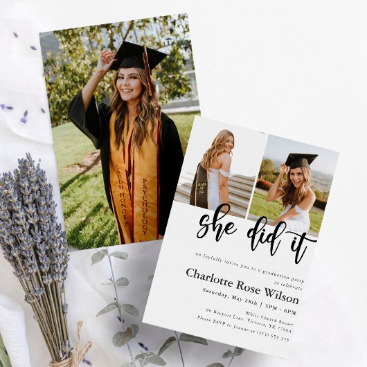 彼女は写真モダン卒業エレガントした 招待状