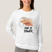 彼女は力なり – 砂漠のオーラ 女性らしいフォックスアート Tシャツ (正面)